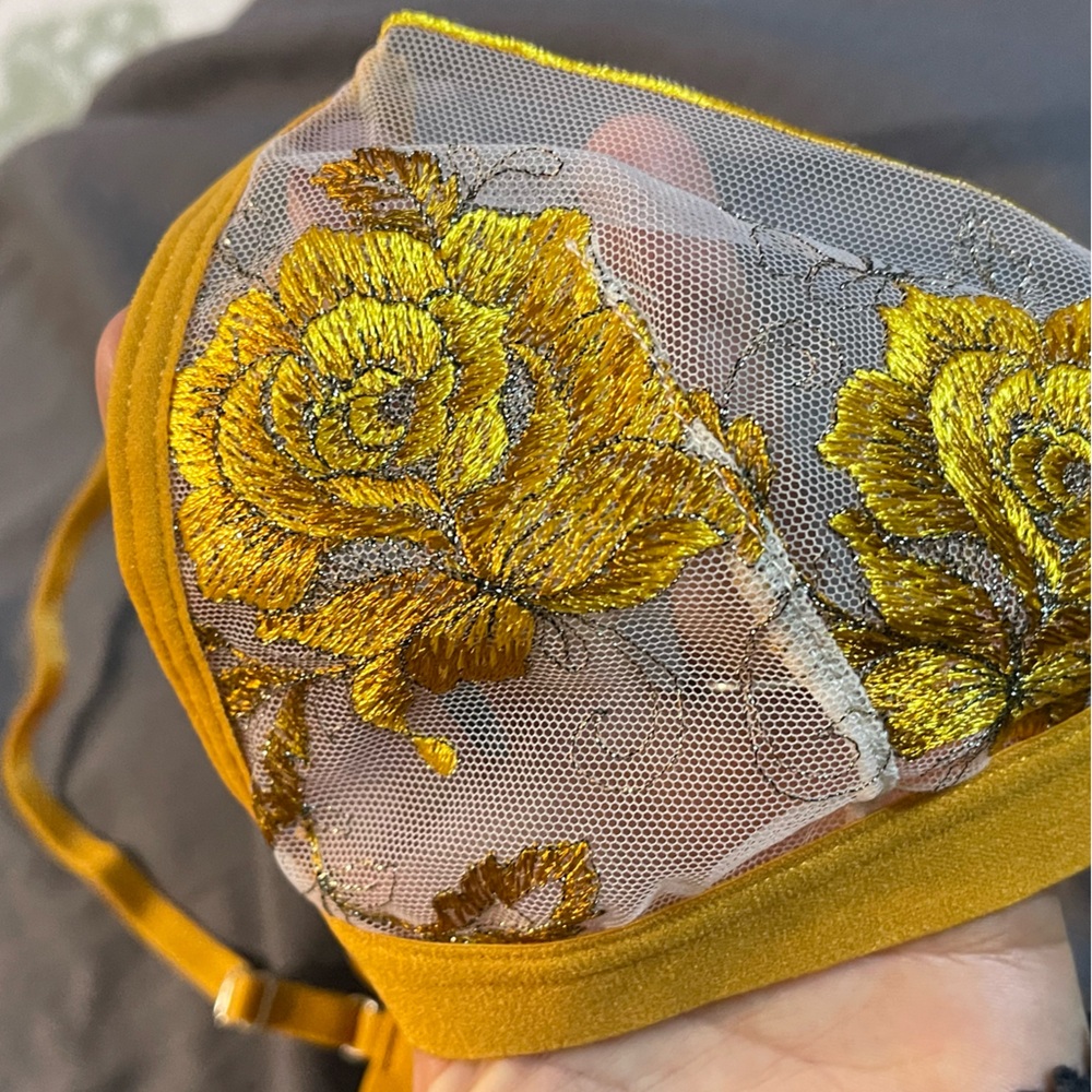 Sheer Floral Embroidered Bralette & Brief Set - Amber - Picture 5 of 9